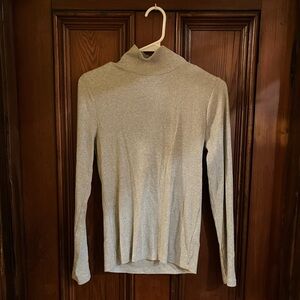 Light Gray Turtleneck Sweater Gold Buttons